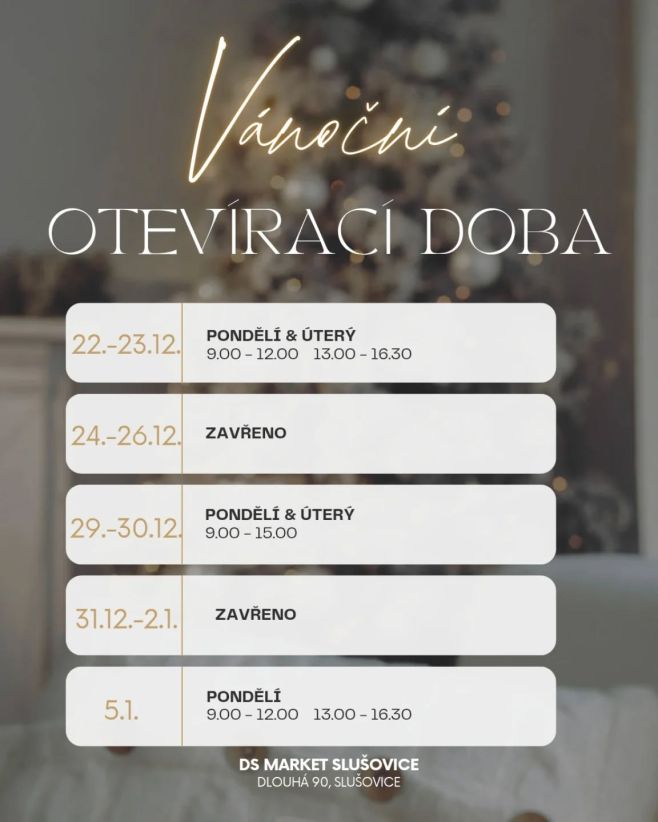 Vánoce se blíží a s nimi i upravená otevírací doba 🎄 Tento rok budeme mít otevřené i během svátků✨️ Těšíme se na Vaši...